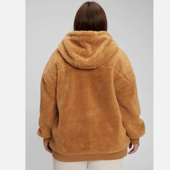 Gap Sherpa Plush Faux Fur Full Zip Hooded Jacket Size XL Brown Athleisure Teddy - Picture 2 of 14